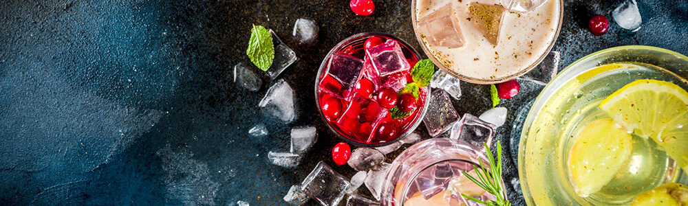 Iced drinks on a table.