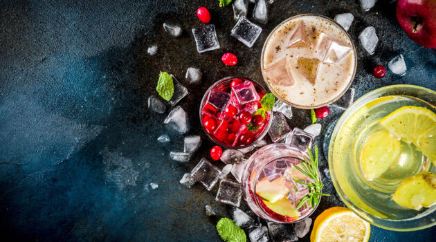 Iced drinks on a table.