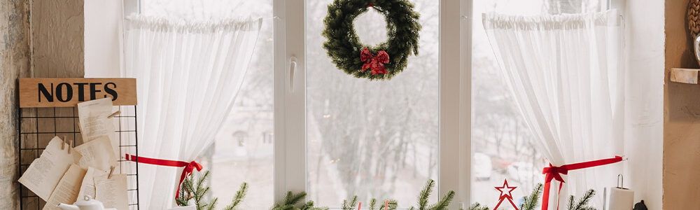 Christmas items on a table.