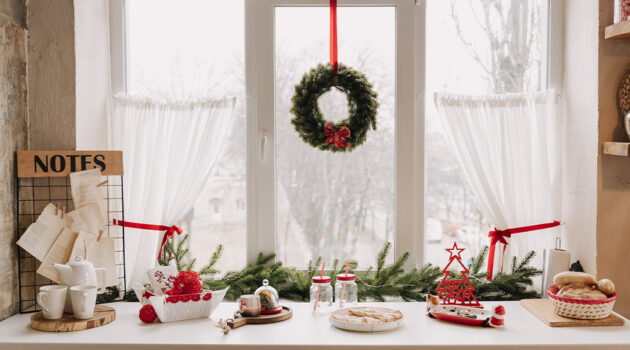 Christmas items on a table.