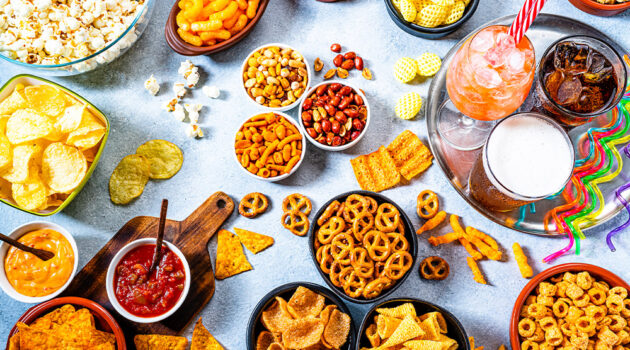 Salty foods on a table.