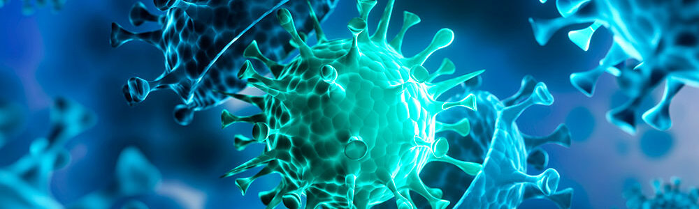 Illustration of a virus close up.