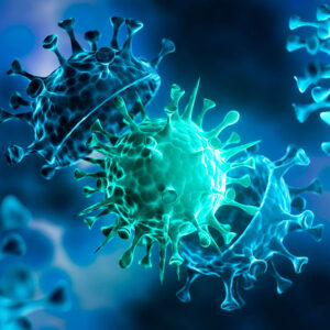 Illustration of a virus close up.