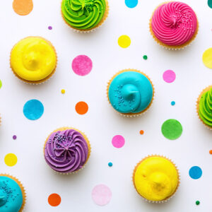 colorful cupcakes next to each other.