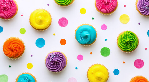 colorful cupcakes next to each other.