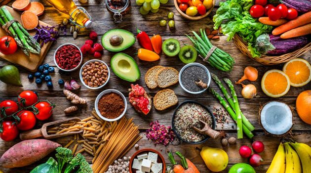 Assortment of fruits and vegetables on a table.