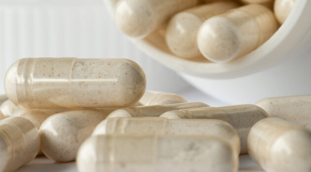 Pills on a table top.
